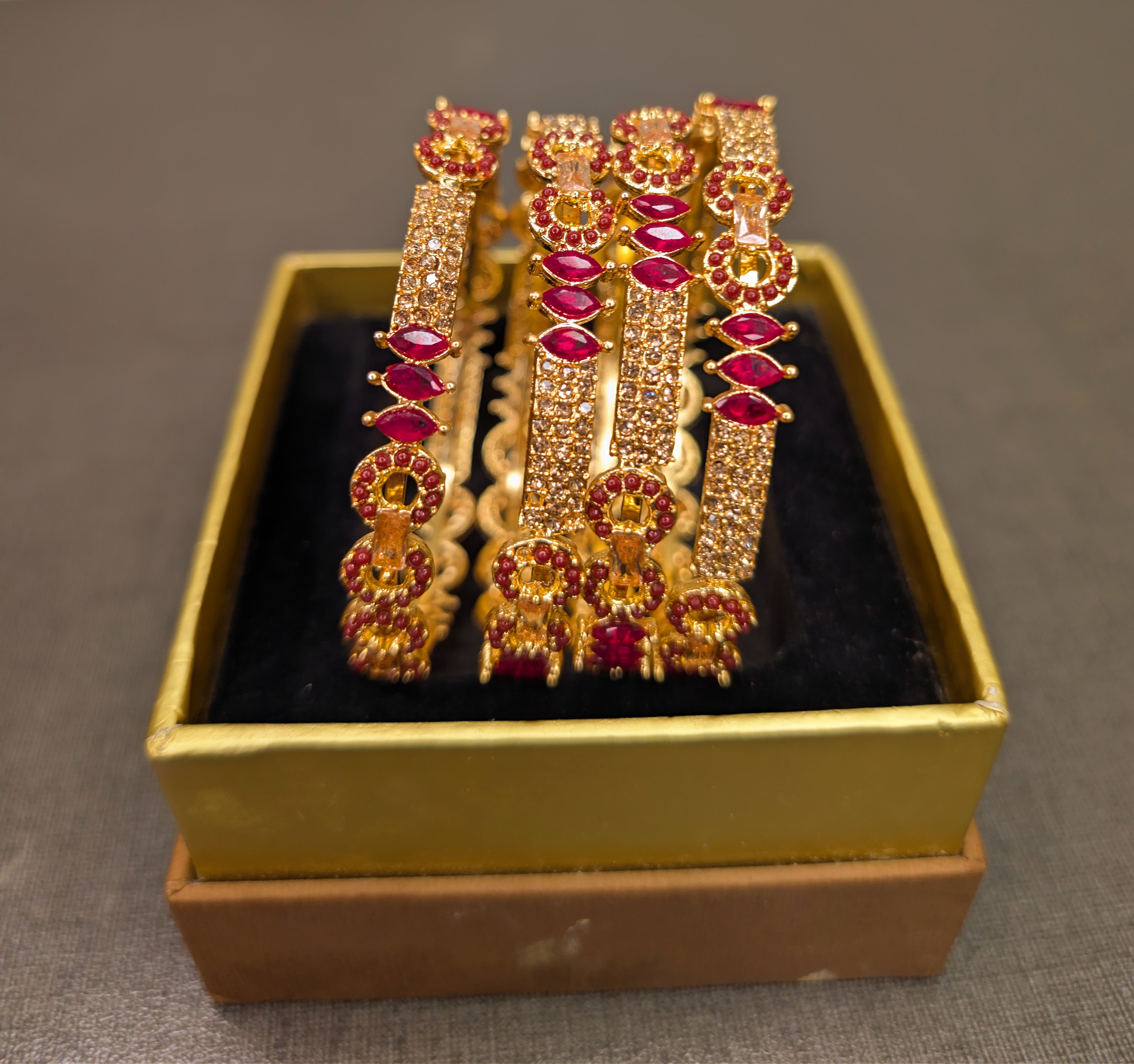 Ruby Radiance Premium Gold-Finish Bangles – Bridal & Party Wear | 6-Month Warranty