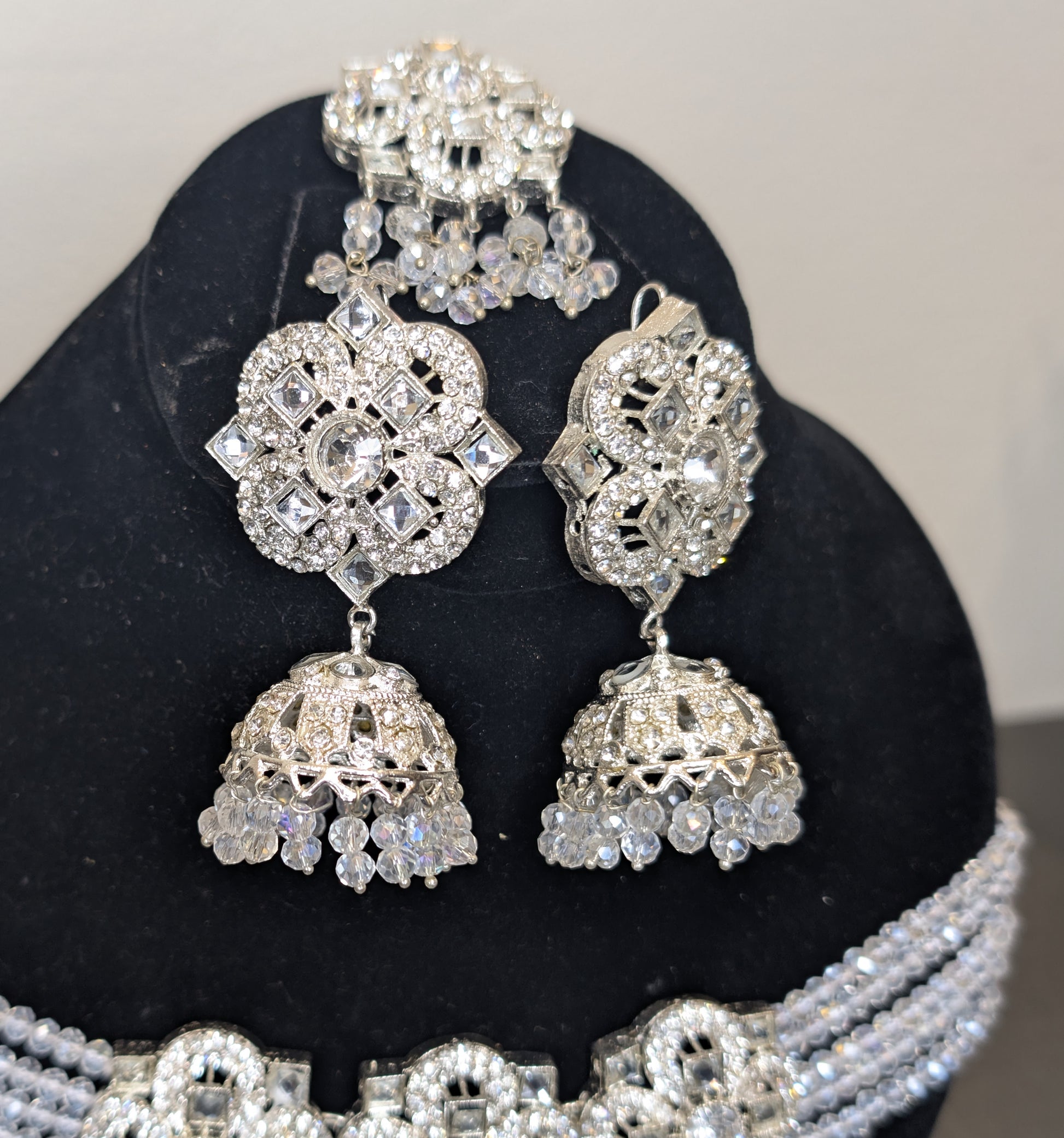 Pakistani Wedding White Jewelry Set - Headpiece, Choker & Earrings